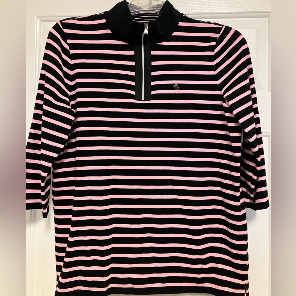 Ralph Lauren pink & black striped 3/4 length sleeve. 1x shirt